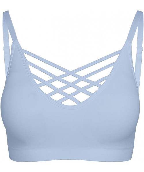 Camisoles & Tanks Crisscross Seamless Padded Bralette - Caged Cami Top with Removable Pads Regular to Plus Size - 009_ashblue...