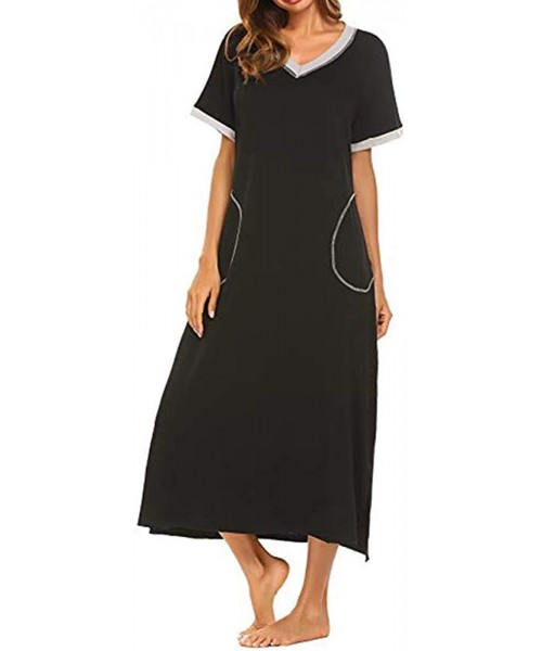 Nightgowns & Sleepshirts Women V Neck Nightshirt Short Sleeve Long Dress with Pockets Nightgown Ultra Soft Full Length Sleepw...