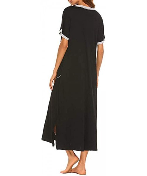 Nightgowns & Sleepshirts Women V Neck Nightshirt Short Sleeve Long Dress with Pockets Nightgown Ultra Soft Full Length Sleepw...