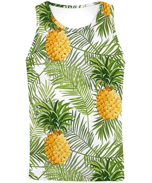 Undershirts Men's Muscle Gym Workout Training Sleeveless Tank Top Tropical Leaves of Palm Tree - Multi8 - CF19D0G7W2L