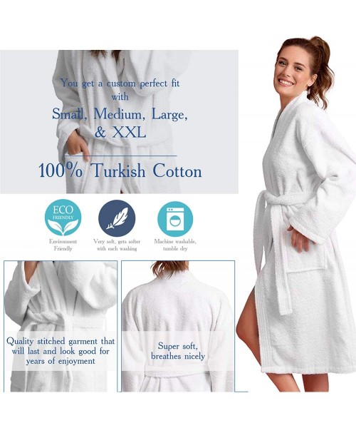 Robes Women's Soft Absorbent Bath Robe Terry Cloth Kimono Long Bathrobe 100% Turkish Cotton - Navy - CY189WXRI77