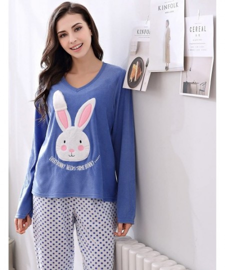 Sets Women's Soft and Warm Fleece Two-Piece Set Size RHW2773 - Blue Rabbit - CU17YUZ3M37