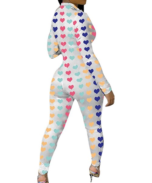 Onesies Women Striped One Piece Pajama Union Suit Underwear Set Long Sleeve Romper Jumpsuit Sleepwear - Heart - CU1999C7WI3