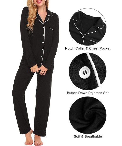 Sets Pajamas for Women Long/Short Sleeve Button Down Sleepwear Set 2 Piece Cotton Pjs Soft Nightwear Set Loungewear - C black...