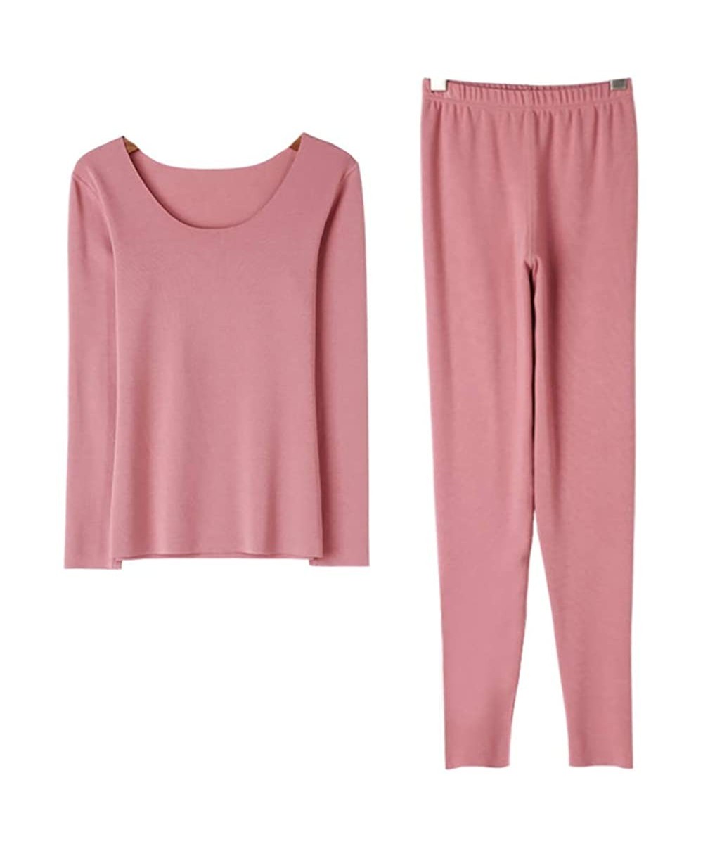 Thermal Underwear Women's Soft Thermal Underwear Set Long Base Layer Top & Bottom - Pink - CL18ZE4S7ZD