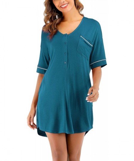 Nightgowns & Sleepshirts Women's Nightgown Sexy Pajamas Dress Maternity Button Down Short Sleeve V-Neck Sleepwear with Pocket...