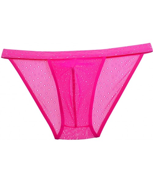 Briefs Men's Lace Briefs Floral Packed Belt Bikini Underwear Hollow Brief Pants - Hot Pink - CK12F97VCGV
