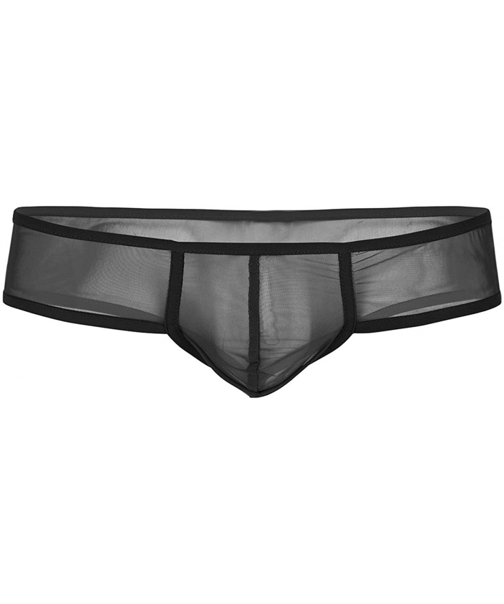 G-Strings & Thongs Men's Mesh Sheer See Through Bugle Pouch Thongs Triangle Bikini Briefs Cheeky Underwear - Black - CH18G9I00Y2