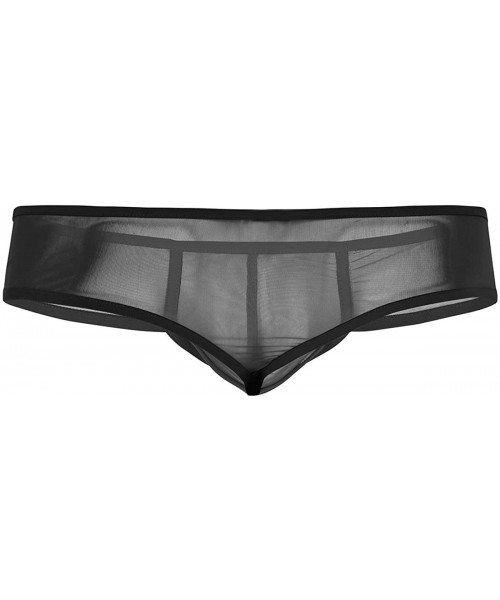 G-Strings & Thongs Men's Mesh Sheer See Through Bugle Pouch Thongs Triangle Bikini Briefs Cheeky Underwear - Black - CH18G9I00Y2