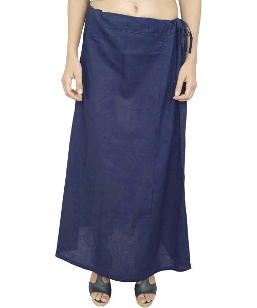 Slips Bollywood Solid Petticoat Underskirt Indian Cotton Lining for Sari - Blue - CY11ARAECD9