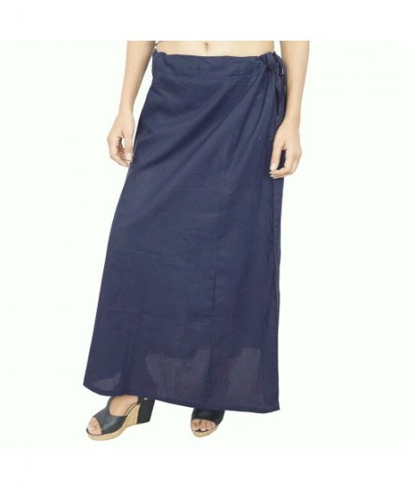 Slips Bollywood Solid Petticoat Underskirt Indian Cotton Lining for Sari - Blue - CY11ARAECD9