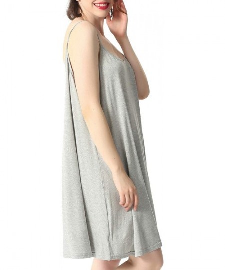 Nightgowns & Sleepshirts Women's Plus Size Bamboo Fiber Nightgown Soft U-Neck Chemise Sleepwear - Grey - C0199G4HIU9