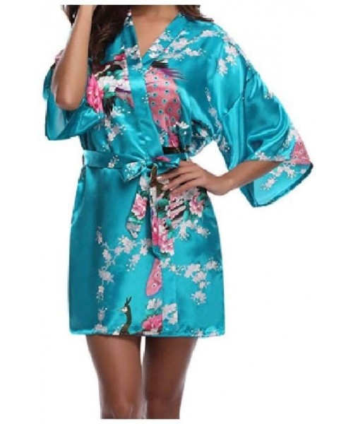 Robes Womens Wrap Robe Lounger Baggy Style Kimono Nightwear Lounge Robe Lake Blue S - Lake Blue - C119DCUS2EO