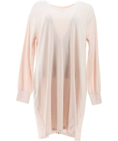 Nightgowns & Sleepshirts Loungewear Cozy Knit Waffle V-Neck Dress A297311 - Soft Blush - CO1939N3LNR