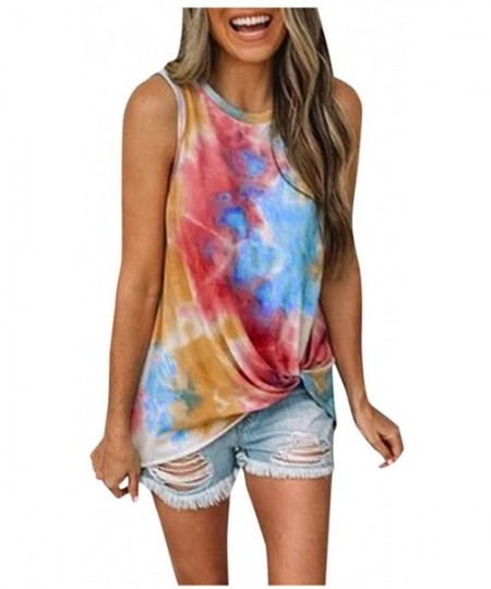 Robes Plus Size Women Tie Dye Printed Twisted Front Strappy Tank Tops Loose Casual Sleeveless Shirts Blouse S 5XL Orange - CC...