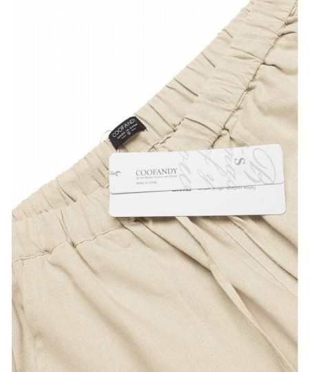 Sleep Bottoms Men's Linen Pants Casual Elastic Waist Drawstring Yoga Beach Trousers - 1 - Light Khaki - CU18W5NT34K
