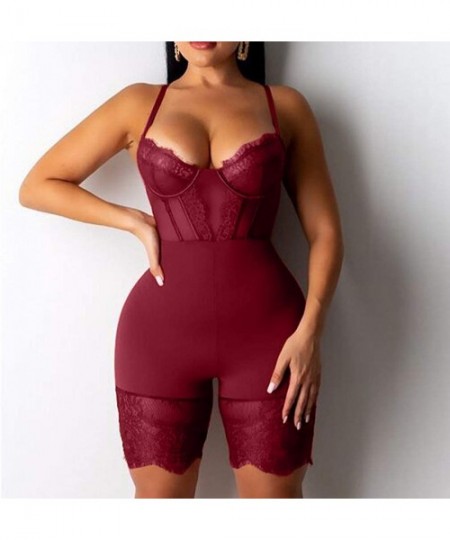 Baby Dolls & Chemises Sexy Lingerie for Women Strap Backless Bodysuit See Through Mesh Patchwork Leotard Jumpsuit Eyelash Lac...