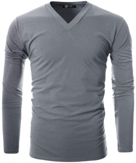 Thermal Underwear Mens Slim Fit Soft Cotton Long Sleeve Lightweight Thermal V-Neck T-Shirt - Dcp043-grey - C018C7207WC