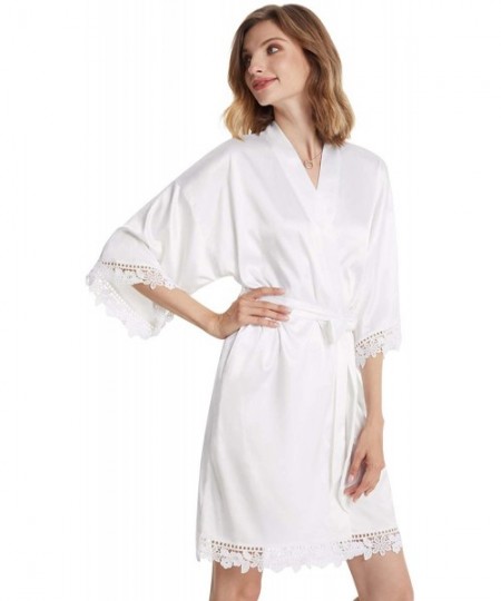 Robes Silky Brides Bridesmaids Robes Lightweight Kimono Sleepwear Bathrobes for Wedding Party White Mother of the Groom - CA1...