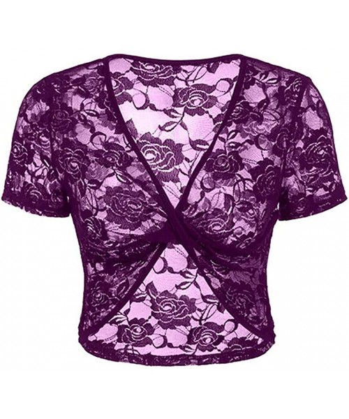 Bras Women Lingerie Corset Lace Underwire Racy Muslin Sleepwear Underwear Bra Tops - Purple - CO194DSNS4A