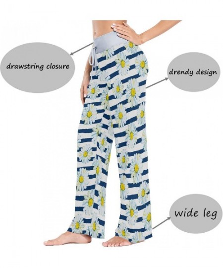Bottoms Daisies On The Striped Nautical Background Women's Pajama Pants Lounge Sleep Wear - Multi - CM19DLLTCKE