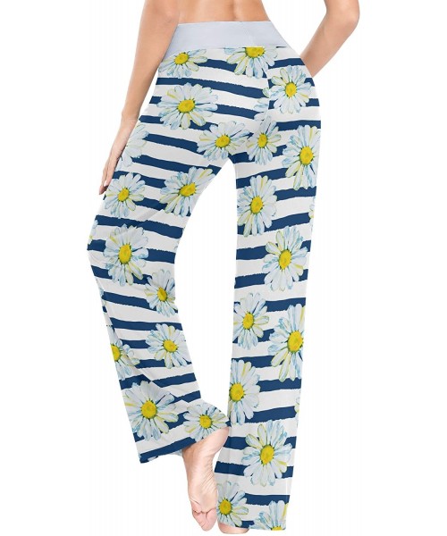 Bottoms Daisies On The Striped Nautical Background Women's Pajama Pants Lounge Sleep Wear - Multi - CM19DLLTCKE