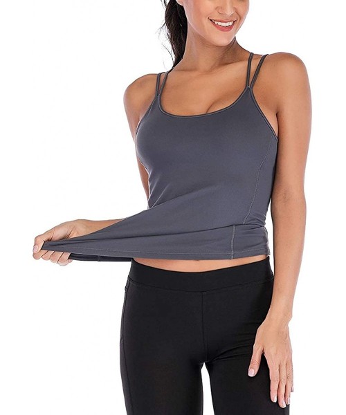 Camisoles & Tanks Womens Yoga Workout Tank Tops with Bra Camisole Spaghetti Strap Slimming - Gray - C019COQUEN2