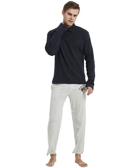 Sleep Sets Men's Cotton Striped Sleepwear Long Sleeve Top & Bottom Pajama Set（S-XXL） - Black White - CU1992GM5G3