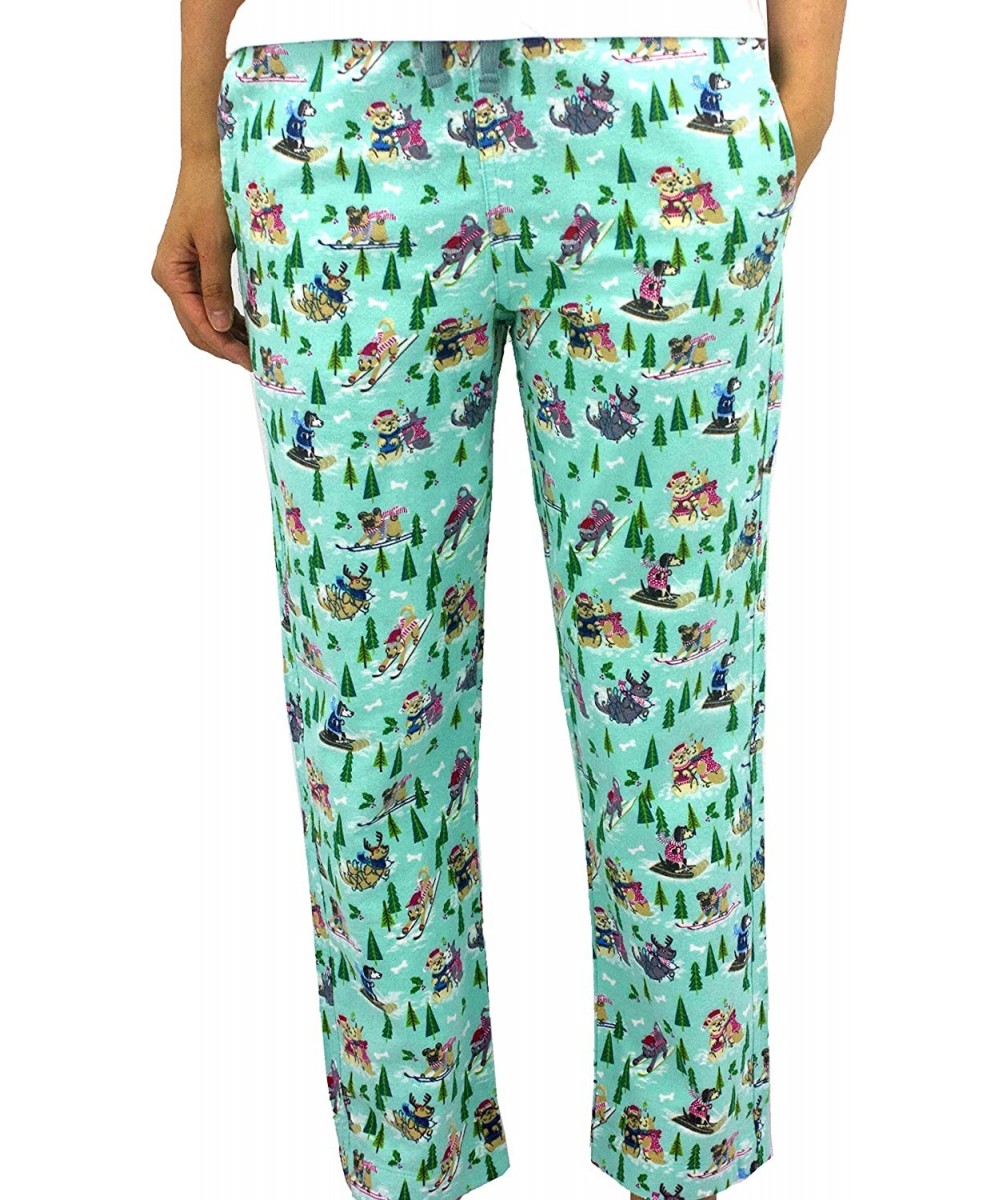 Bottoms Women's Colorful Animal Dog Fox Print Soft Flannel Sleep Bottom Pants - Mint Blue Sled Dogs - CW192O4TEUS