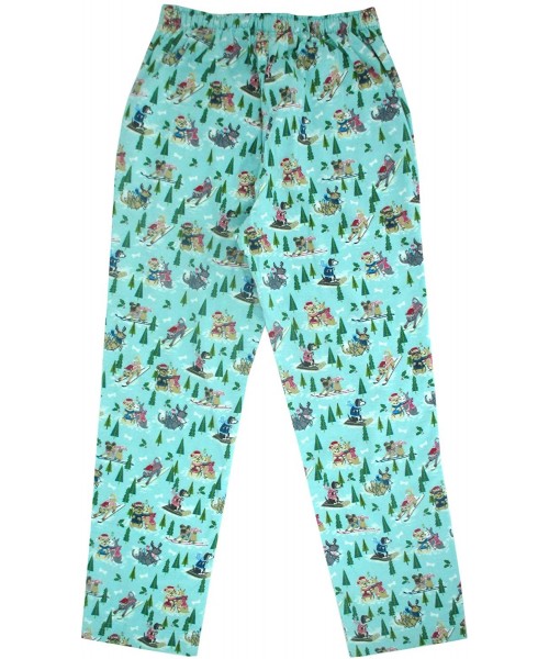 Bottoms Women's Colorful Animal Dog Fox Print Soft Flannel Sleep Bottom Pants - Mint Blue Sled Dogs - CW192O4TEUS