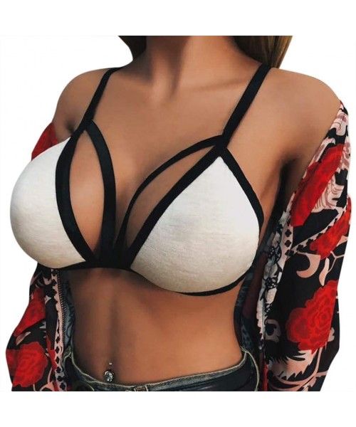 Baby Dolls & Chemises Sexy Women Elastic Cage Bra Lace Camisole Tank Tops Bra Bustier Bandage Teddy Corset S-XL - White - C61...