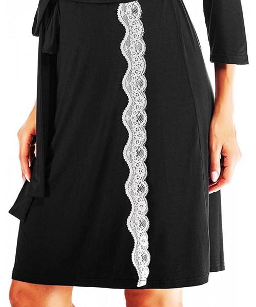 Nightgowns & Sleepshirts Women Robe Soft Kimono Robes Cotton Bathrobe Sleepwear Loungewear Short - Black3 - CF18UKAHOY6