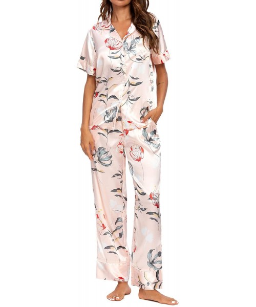 Sets Pajamas Set for Women Sleepwear Womens Sexy Lingerie Satin Pajamas Cami Shorts Set Nightwear Floral - Pink - CO199HY3SLZ