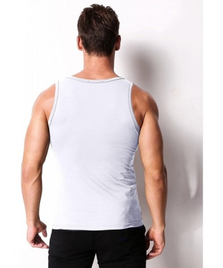 Undershirts Men's Tank Top Cotton Workout A-Shirt Sleeveless Casual Undershirt Sport Muscle Classic Tee - White - C51974MSOHW