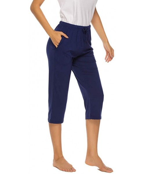 Bottoms Women's Cotton Capri Lounge Sleepwear Pajama Pants - Navy - CK18U0LZGKZ