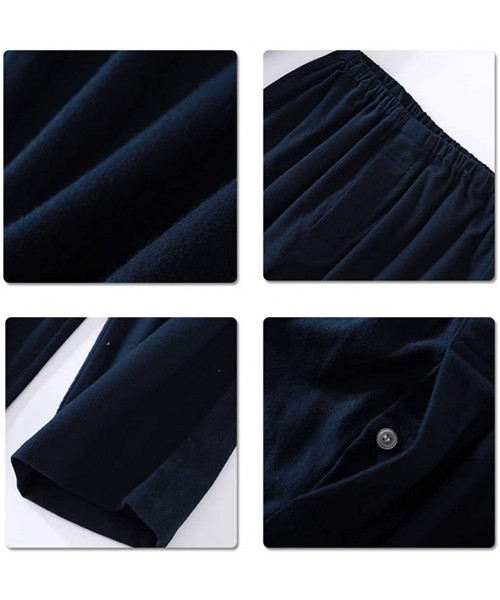 Sleep Sets Mens Button Down Sleepwear Stripe Plaid Cotton Loungewear Pajama Set - Navy/Solid - CQ198GK2R06