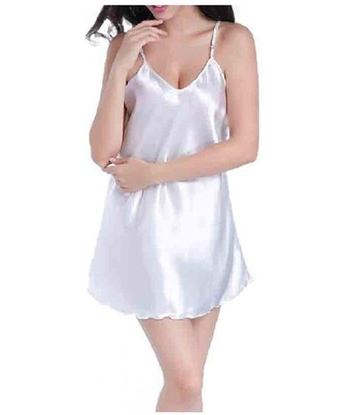 Nightgowns & Sleepshirts Womens Daily Sling Mini Dress V Neck Sexy Plus-Size Nightgown - White - C81900R2GNG