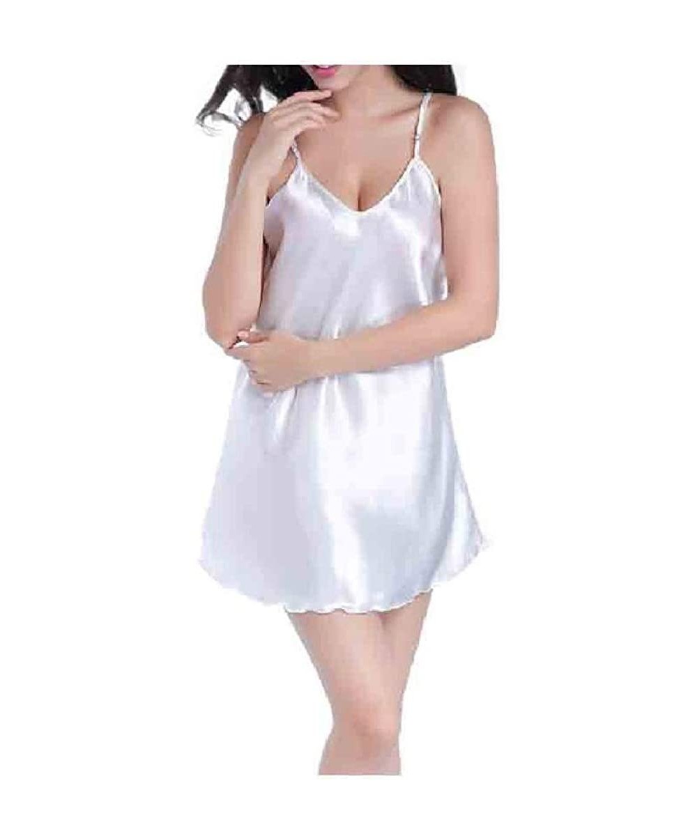 Nightgowns & Sleepshirts Womens Daily Sling Mini Dress V Neck Sexy Plus-Size Nightgown - White - C81900R2GNG
