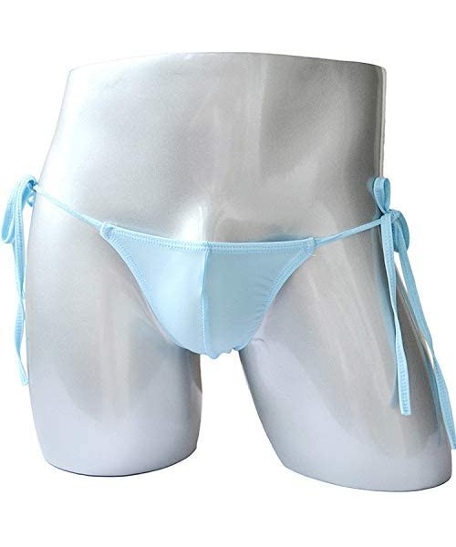 Briefs Men Bikini Thong Adjustable Size Drawstring Ties Smooth Briefs Lingerie Low Rise Underwear - Light Blue - CS18U20ZQDS