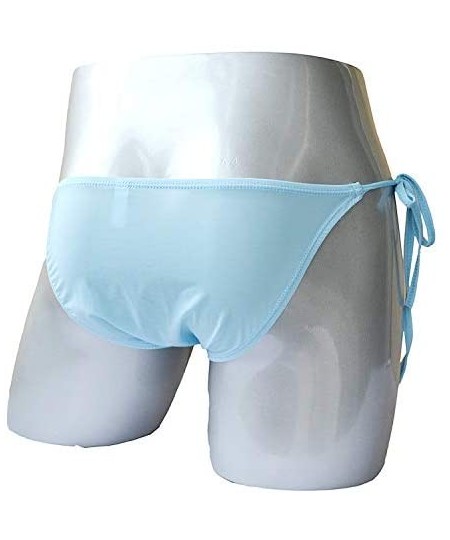 Briefs Men Bikini Thong Adjustable Size Drawstring Ties Smooth Briefs Lingerie Low Rise Underwear - Light Blue - CS18U20ZQDS
