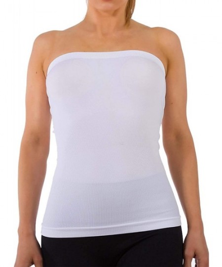 Shapewear Women's Seamless Bandeau Tube Top Ribbing Bottom Slimming Shirt - White - CP18SMMIYNY