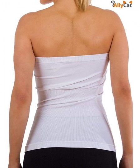 Shapewear Women's Seamless Bandeau Tube Top Ribbing Bottom Slimming Shirt - White - CP18SMMIYNY