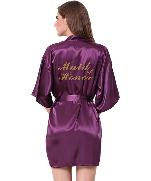 Robes Satin Kimono Wedding Party Getting Ready Robe with Gold Glitter - Purple(maid of Honor in New Version) - CD18C7KA9CI