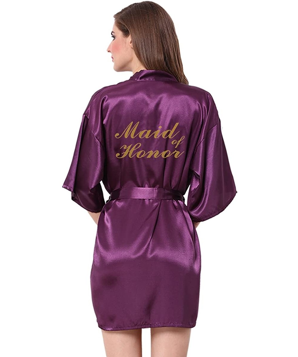 Robes Satin Kimono Wedding Party Getting Ready Robe with Gold Glitter - Purple(maid of Honor in New Version) - CD18C7KA9CI