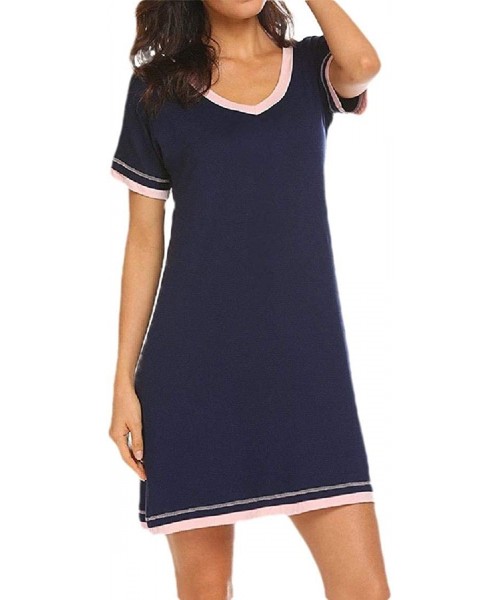 Nightgowns & Sleepshirts Women Nightgown Short Sleeves Nightdress V Neck Comfy Pajama Sleepwear - 1 - CW190SUC7NQ