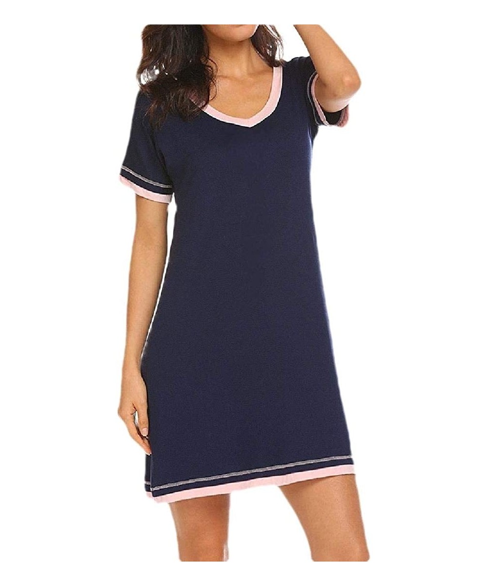 Nightgowns & Sleepshirts Women Nightgown Short Sleeves Nightdress V Neck Comfy Pajama Sleepwear - 1 - CW190SUC7NQ