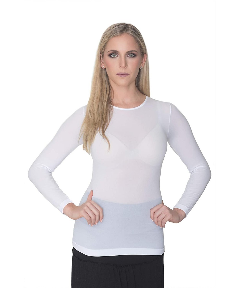 Thermal Underwear Kosher Modest Crew Neck Long Sleeve Semi Sheer Second Skin Classic Top - White - CM12EKNICQX