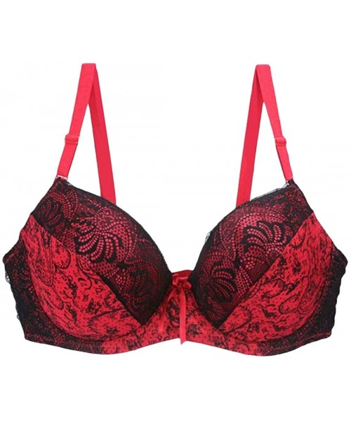 Bras Push-Up Underwear Plus Size Underwire Sexy Print Lace Bras - Red - CM18I5G23S2