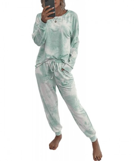 Sets Women's Tie Dye Pajamas Set Long Sleeve Sweatshirt and Long Pants Lounge Sets Sleepwear - 1 Green - C619C76XHET