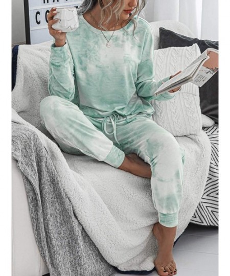 Sets Women's Tie Dye Pajamas Set Long Sleeve Sweatshirt and Long Pants Lounge Sets Sleepwear - 1 Green - C619C76XHET